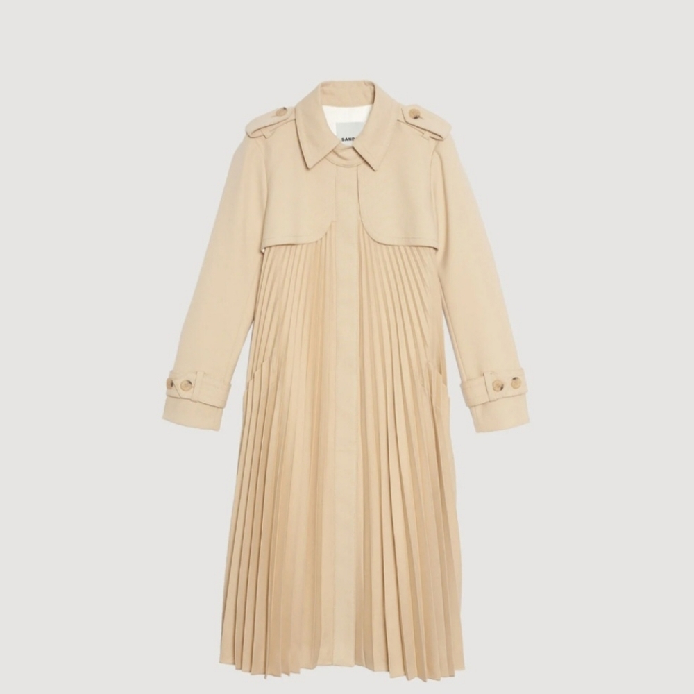 Sandro tan Beige Pleated Trench Dress